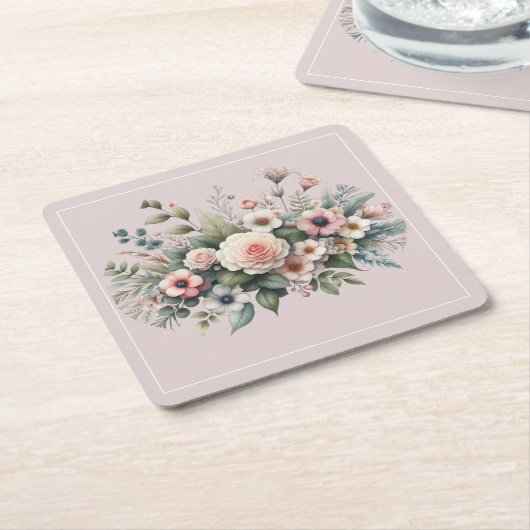 Dusty Rose Botanical Wedding Floral Watercolor Kartonnen Onderzetters (Schuin)