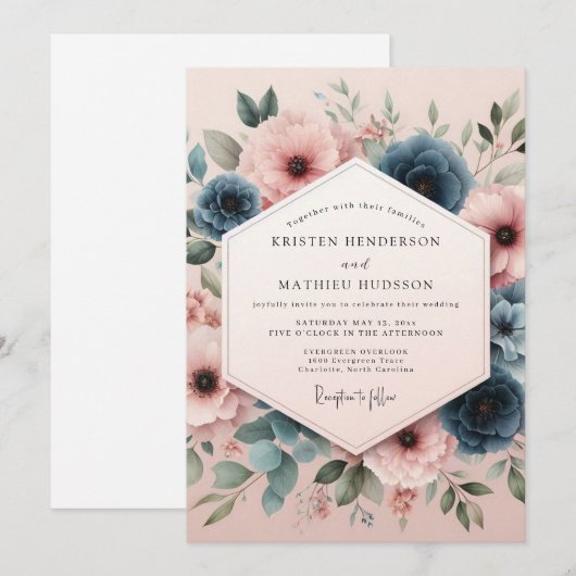 Dusty Rose Botanical Whimsy Wedding Kaart (Voorkant / Achterkant)