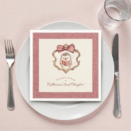 Dusty Rose Bow Hedgehog Reading Baby Shower Napkin Servet
