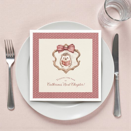 Dusty Rose Bow Hedgehog Reading Baby Shower Napkin Servet