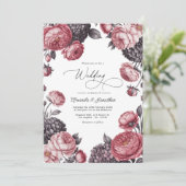 Dusty Rose & Charcoal Gray Floral Wedding Photo Kaart (Staand voorkant)