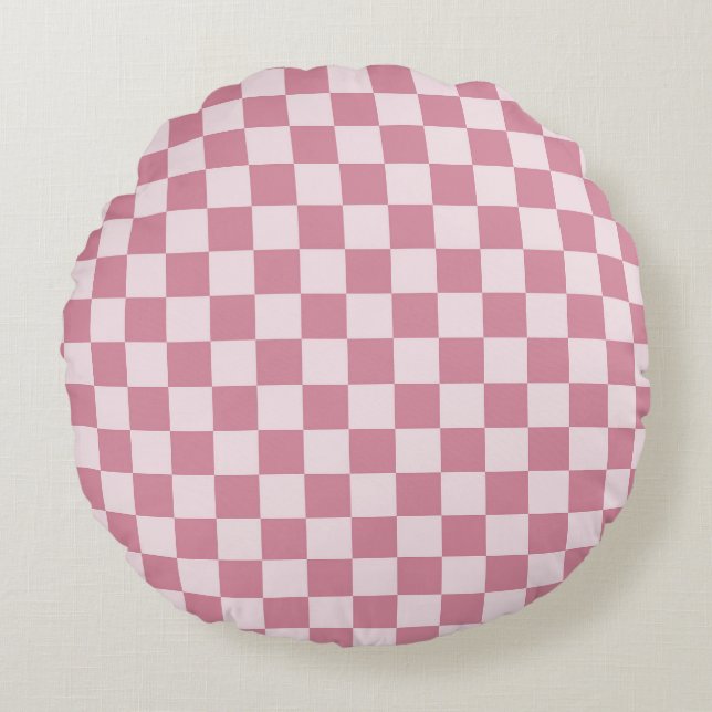 Dusty rose checkerboard pattern rond kussen (Voorkant)