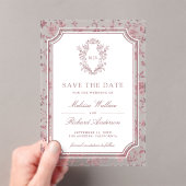 Dusty Rose Chinoiserie Crest Wedding Save the Date Acryl Uitnodigingen (Insitu (Draagbaar))