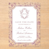 Dusty Rose Chinoiserie Crest Wedding Save the Date Acryl Uitnodigingen (Voorkant)