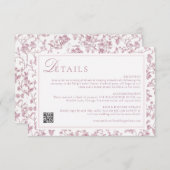 Dusty Rose Chinoiserie Wedding Details Informatiekaartje (Voorkant / Achterkant)