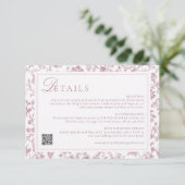 Dusty Rose Chinoiserie Wedding Details Informatiekaartje (Staand voorkant)