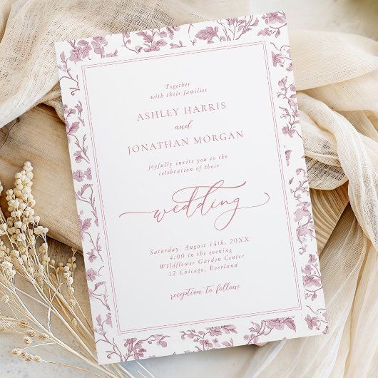 Dusty Rose Chinoiserie Wedding Kaart