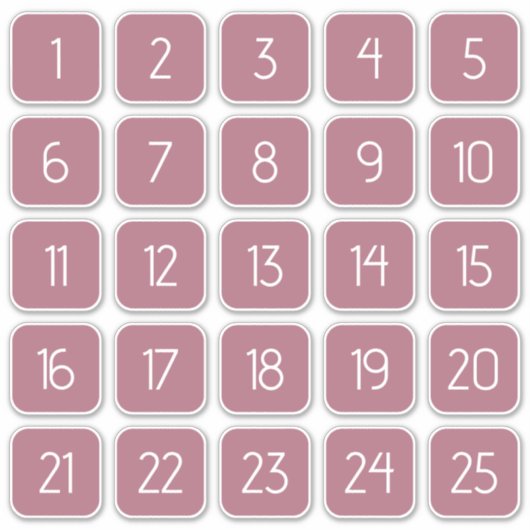 Dusty Rose Customizable Square Number Stickers (Voorkant)