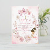 Dusty Rose Dreamy Floral Frame Cross Baptism Kaart (Staand voorkant)