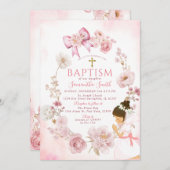 Dusty Rose Dreamy Floral Frame Cross Baptism Kaart (Voorkant / Achterkant)