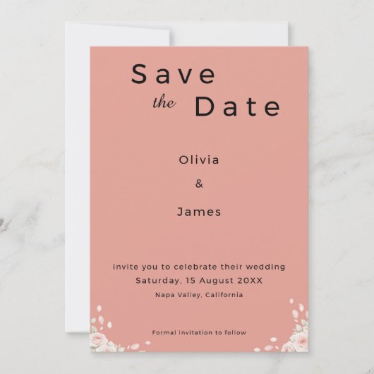 Dusty Rose Elegant Minimalist Whispered Petals Save The Date (Voorkant)