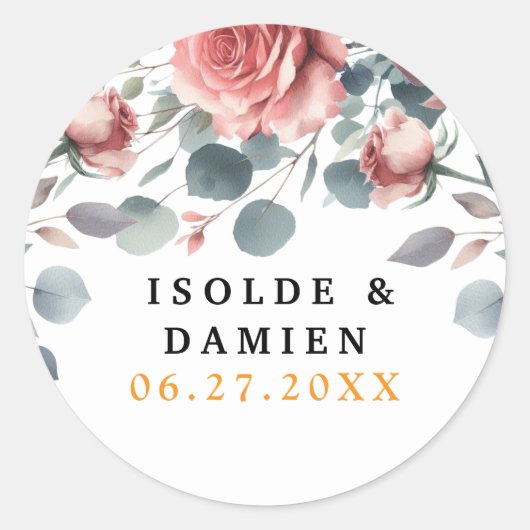 Dusty Rose ElegantPink Mauve Greenery Floral Gold  Ronde Sticker (Voorkant)