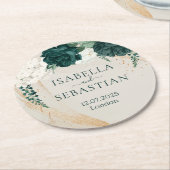 Dusty Rose Emerald Botanical Wedding Ronde Kartonnen Onderzetter (Gebogen)