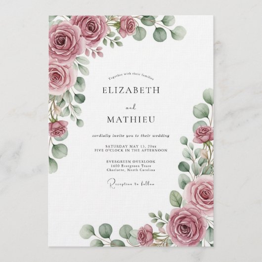 Dusty Rose Ethereal Flora Wedding Kaart (Voorkant)