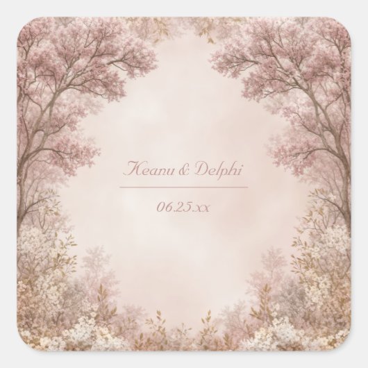 Dusty Rose Ethereal Forest Arch Wedding Vierkante Sticker (Voorkant)