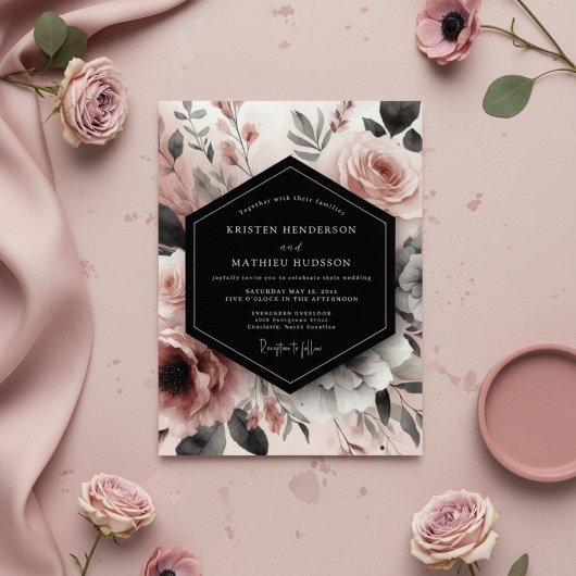 Dusty Rose Floral Bloom Romance Wedding Kaart