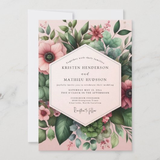 Dusty Rose Floral Dream Wedding Kaart (Voorkant)