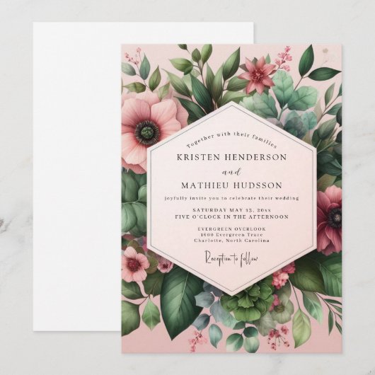 Dusty Rose Floral Dream Wedding Kaart (Voorkant / Achterkant)