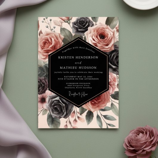 Dusty Rose Floral Opulent Wedding Kaart