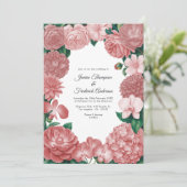 Dusty Rose Floral Photo and QR Code Wedding Kaart (Staand voorkant)