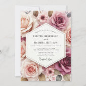 Dusty Rose Floral Romance Wedding Kaart (Voorkant)