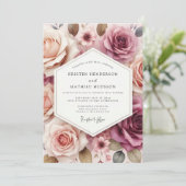 Dusty Rose Floral Romance Wedding Kaart (Staand voorkant)