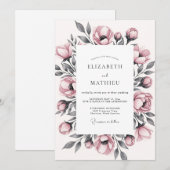 Dusty Rose Floral Romantic Wedding Kaart (Voorkant / Achterkant)