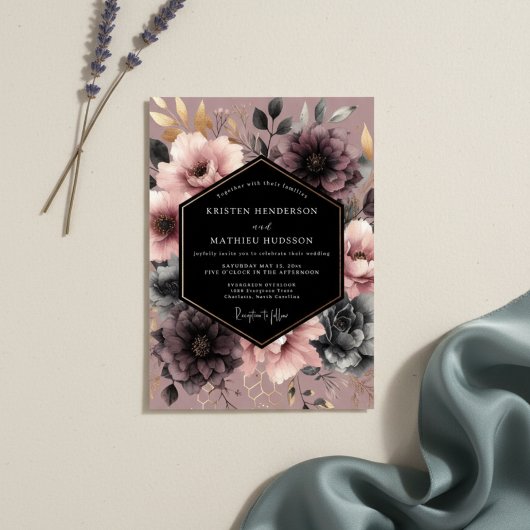 Dusty Rose Floral Wedding Kaart
