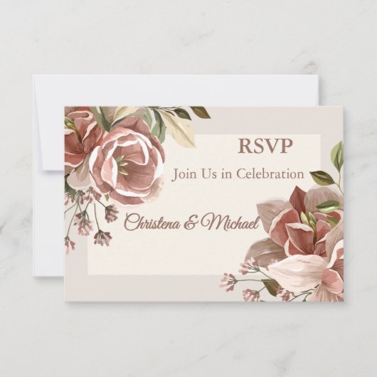 Dusty Rose Floral Wedding RSVP Kaartje (Voorkant)