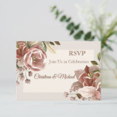 Dusty Rose Floral Wedding RSVP Kaartje (Staand voorkant)