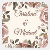 Dusty Rose Floral Wedding Vierkante Sticker (Voorkant)