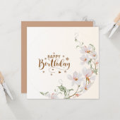 Dusty Rose Floral Wreath Flat Happy Birthday Card Kaart (Voorkant / Achterkant in situ)