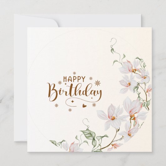Dusty Rose Floral Wreath Flat Happy Birthday Card Kaart (Voorkant)