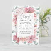 Dusty Rose Flowers Happily Ever After Wedding Kaart (Staand voorkant)