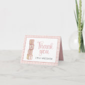 Dusty Rose Gingham Baby Thank You Card | Blocks Bedankkaart (Voorkant)