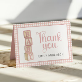 Dusty Rose Gingham Baby Thank You Card | Blocks Bedankkaart