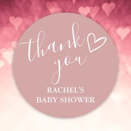 Dusty Rose Girl Baby Shower Script Hart Bedankt Ronde Sticker