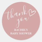 Dusty Rose Girl Baby Shower Script Hart Bedankt Ronde Sticker (Voorkant)