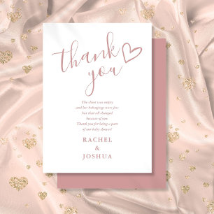Dusty Rose Girl Baby Shower Script Hart Gedicht Bedankkaart