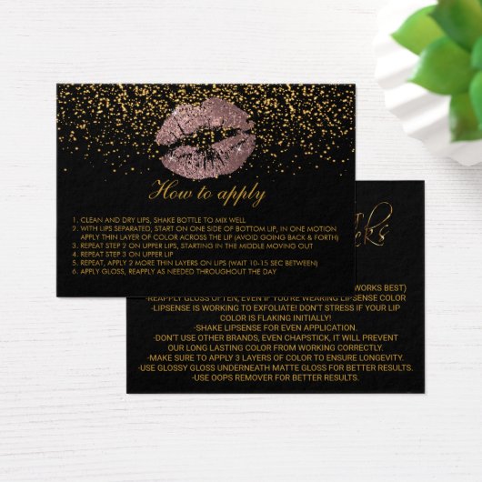 Dusty Rose Glitter Lips Application Instructions Visitekaartje (Bureau)