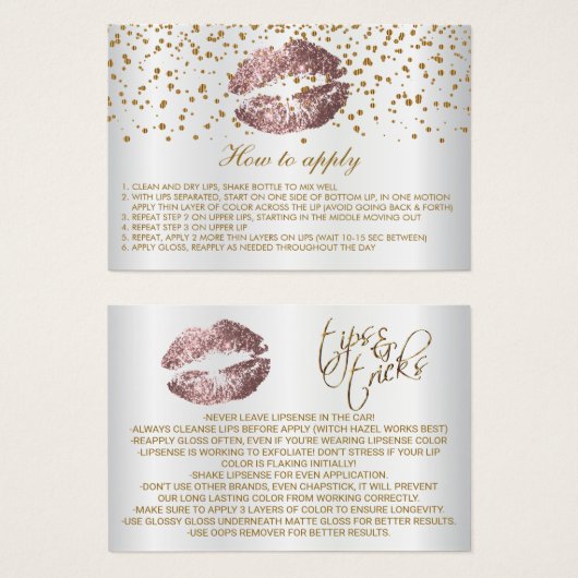 Dusty Rose Glitter Lips Application Instructions Visitekaartjes (Voorkant /achterkant)