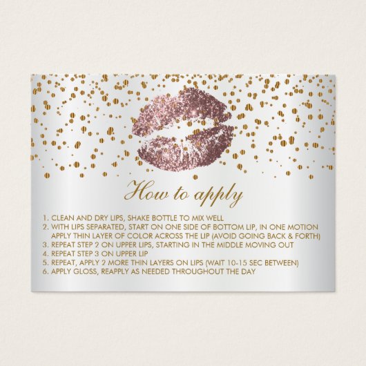 Dusty Rose Glitter Lips Application Instructions Visitekaartjes (Voorkant)