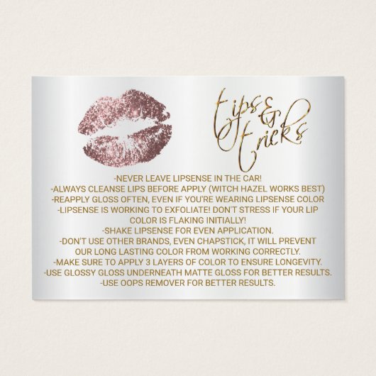 Dusty Rose Glitter Lips Application Instructions Visitekaartjes (Achterkant)
