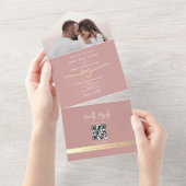 Dusty Rose Gold Heart Photo Wedding All In One Uitnodiging (Afscheurbaar)