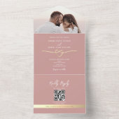 Dusty Rose Gold Heart Photo Wedding All In One Uitnodiging (Binnen)