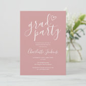 Dusty Rose Grad Feest Script Afstudeerfeest Kaart (Staand voorkant)