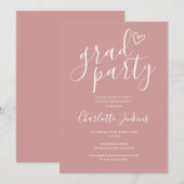 Dusty Rose Grad Feest Script Afstudeerfeest Kaart (Voorkant / Achterkant)