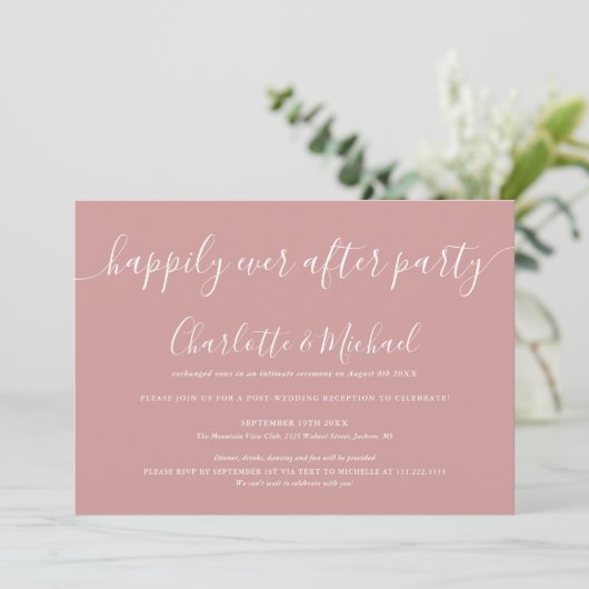 Dusty Rose Happily Ever After Feest Bruiloft Kaart (Staand voorkant)