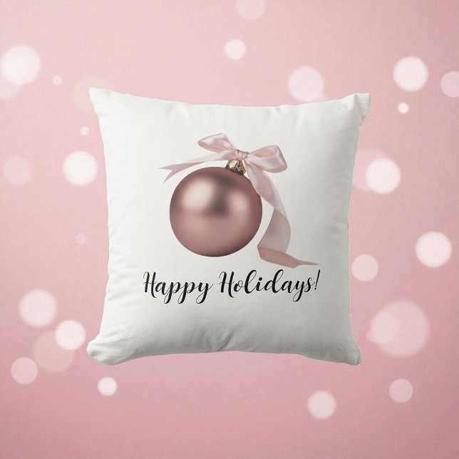 DUSTY ROSE HOLIDAY ORNAMENT THROW PILLOW KUSSEN (Soft dusty-rose holiday pillow to bring a gentle, cozy touch to your seasonal home décor.)