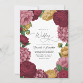 Dusty Rose, Merlot & Antique Gold Floral Wedding Kaart (Voorkant)